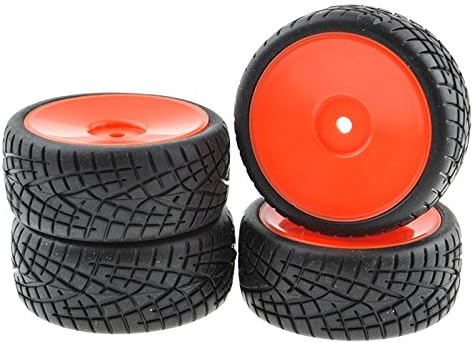 12mm Hub Red Wheel Rim Disk Shape and Hard Tires Tyre for RC 1/10 Scale Racing Car Drift Car 4pcs