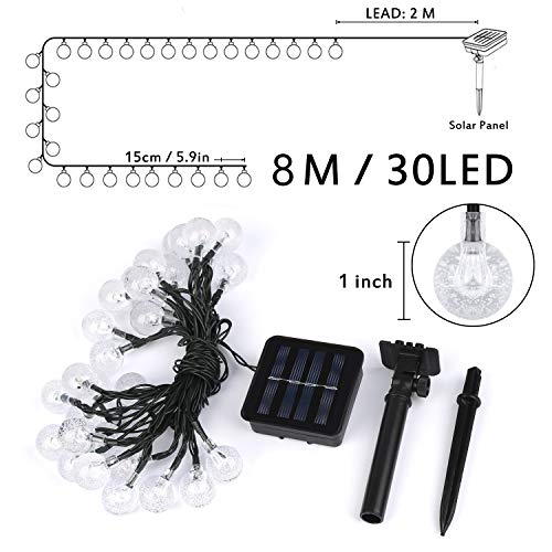 Solar Globe String Lights, 21ft 30 LEDs Solar String Lights Garden Outdoor,8 Modes Outdoor Multi-Colored Waterproof Crystal Ball Fairy Lights for Garden Yard Home Party Wedding Decor (Multicolor)