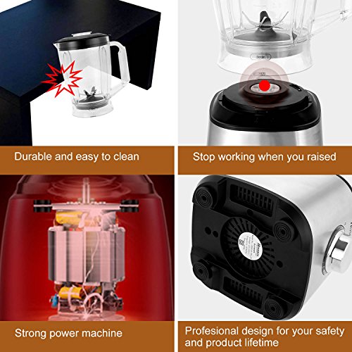 Countertop Blender 800W 60.8oz Personal Blender for Shakes with BPA Free Blender Jar 2-Speed Control Stainless Steel Single Serve Blender Silver