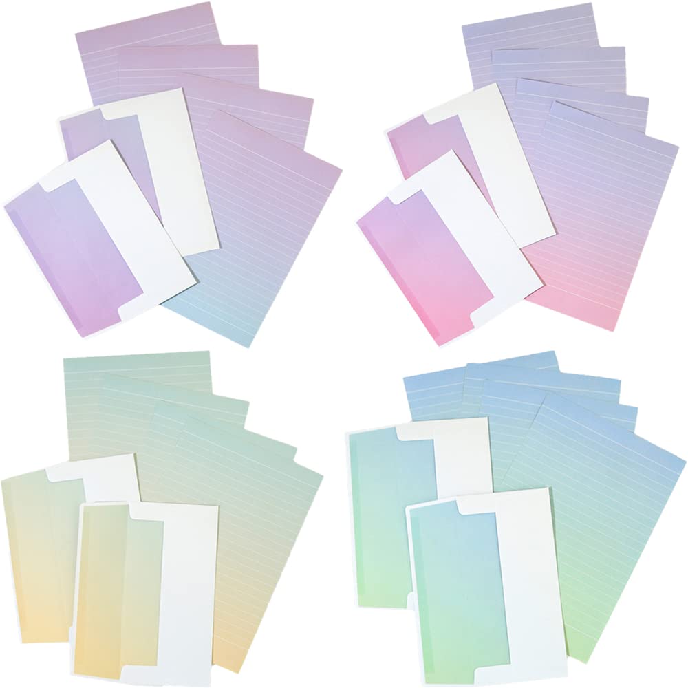 4 Sets Quality Lined Letter Paper & Envelopes - Colorful Letter Writing Sets for Invitations, Thank You Notes (16 Sheets + 8 Envelopes)