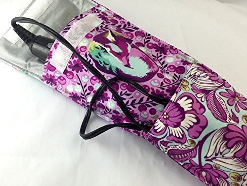 Curling Iron Holder Cover or Flat Iron Case - Tula Pink Chipper Fox Nap in Raspberry
