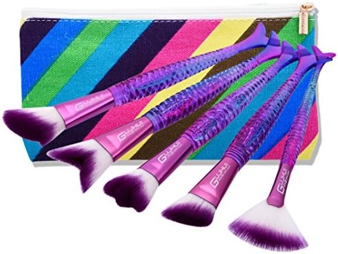 UPLOTER 5 pcs Multifunction Mermaid Makeup Brushes Contour Brush Beauty Kit Foundation Powder Cheeks Blush Eyeliner Blush Cosmetic Brush Set Tools With Storage Bag