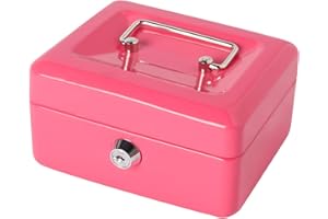 LOVNDI Small Lock Box with Money Tray, Cash Box for Kids, Portable Metal Money Safe for Cash, Lockbox Pink