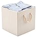 EZOWare Foldable Fabric Storage Bin with Cotton Rope Handle, Collapsible Resistant Basket Box Organizer for Nursery, Closet, and More (Set of 2, Beige)