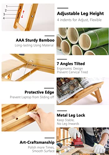 Laptop Desk Nnewvante Table Adjustable Bamboo Foldable Breakfast Serving Bed Tray w' Tilting Top Drawer