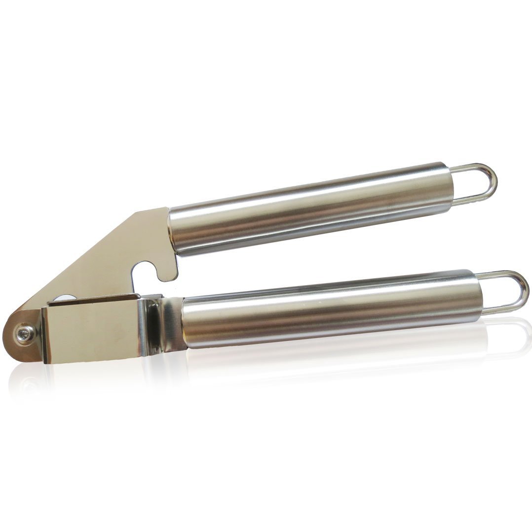 Garlic Press and Peeler Best Set. Stainless Steel Kitchen Minced Garlic Cloves Crusher + Silicone Peeler / Fruit Squeezer Utensils Cooking Tools