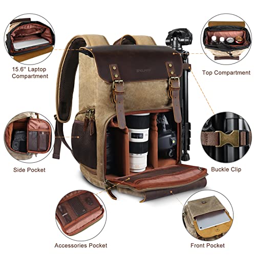 Endurax DSLR Camera Backpack for Photographers Leather Camera Bag