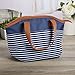 Fit & Fresh Samantha Insulated Lunch Bag, Stylish Lunch Tote, Navy Nautical Stripe with Brown Trim