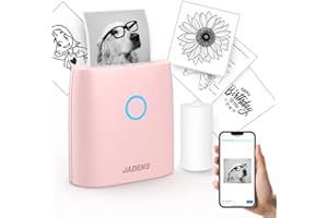 JADENS Mini Sticker Printer - 2 Inch Bluetooth Thermal Pocket Printer, Inkless Portable for Study Notes, Photos, Memos, Lists, Work Plans, DIY, Gifts, Journals, Pink