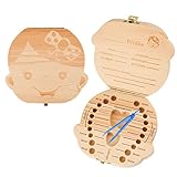 Austor Baby Teeth Box Wooden Tooth Album Keepsake Souvenir Box Organizer for Girl