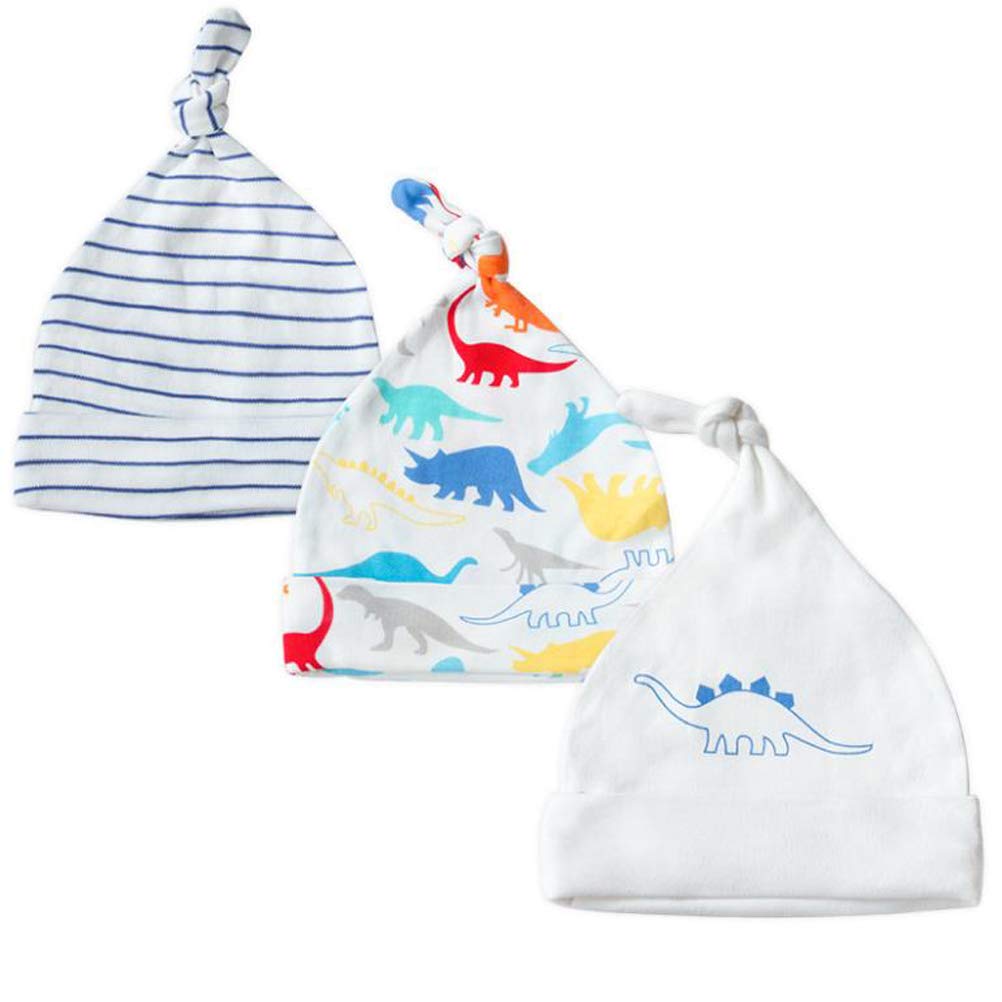 CuteOn 3 Pack Baby Beanie Knot Hat Newborn Boys Girls Cotton Adjustable Cap for Baby 0-6 Months
