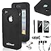 SQDeal Hybrid Hard Case Protective Cover with Touch Stylus Pen, Front Back Screen Protector, Dust Plug, Earphone for iPhone 4/4s - Black