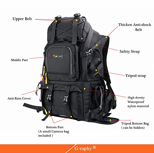 G-raphy Large Camera Backpack Bag Hiking Travel Backpack for All DSLR SLR Cameras, Laptops, Tripods and Accessories (Black) - Thumbnail 4