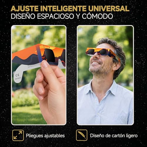 Paquete de 3/5/10/25 Gafas Eclipse Solar Homologadas ISO 12312-2 & Certificación CE - Seguras para la observación directa - Gafas para ver eclipses solares - AAS Lista - Eclipse total 2026