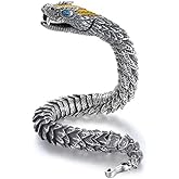 Fnjuucw Snake Chain Bracelet, Luxurious Styling Old Metal Copper Zodiac Snake Totem Hook Clasp, Hip Hop for Men Women Accessories (8.6in)