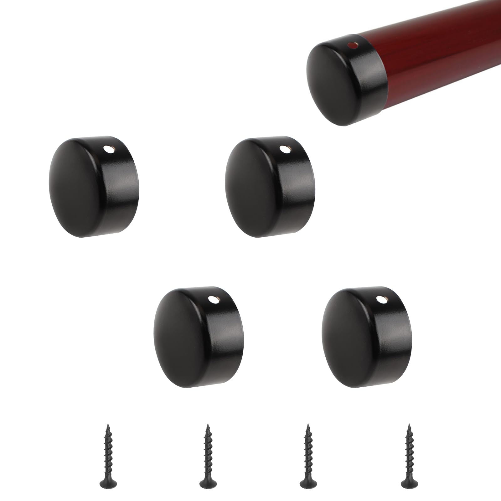 UFURMATE Handrail End Cap, 4PCS 45mm/1.77" 201 Stainless Steel Round Handrail End Caps Staircase Steps Hand Rail End Cover Handrail Fittings (Black)