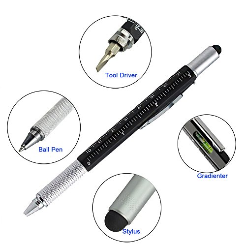 Multi-Word 6 in 1 Multi Function Tool Ballpoint Pen with Ballpoint, Ruler, Screwdriver, A Flat Head, Touch-Screen Pen (3 PCS,Black)