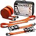 FORTEM Ratchet Tie Down Straps, Rubber Coated Metal Handles, Plastic Coated Metal Hooks, Carrying Case