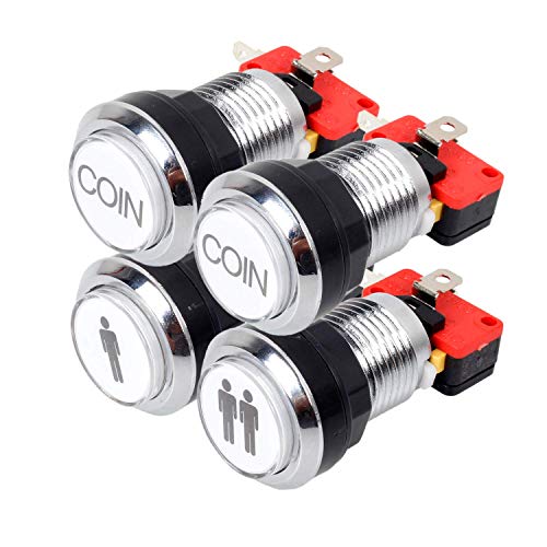 EG Starts Arcade Buttons Chrome Silver Plated 5V / 12V LED Illuminated Push Button 1P / 2P Player Start Buttons / 2x Coin Buttons Compatible MAME / JAMMA / Fighting Games / Arcade Video Games Kit Part