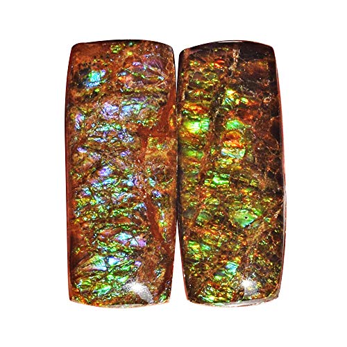ABC Jewelry Mart Ammolite Green Blue Flashy Pair Gemstone, Size 25x10x5 MM, Earring Pair New Stone, Ammonites Fossilized AG-12132