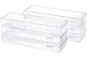 Naivees Large Storage Containers 6 Pack Plastic Box with Latching Lid 15" x 5"x 1.9" Storage Case for Art Supplies,Tools