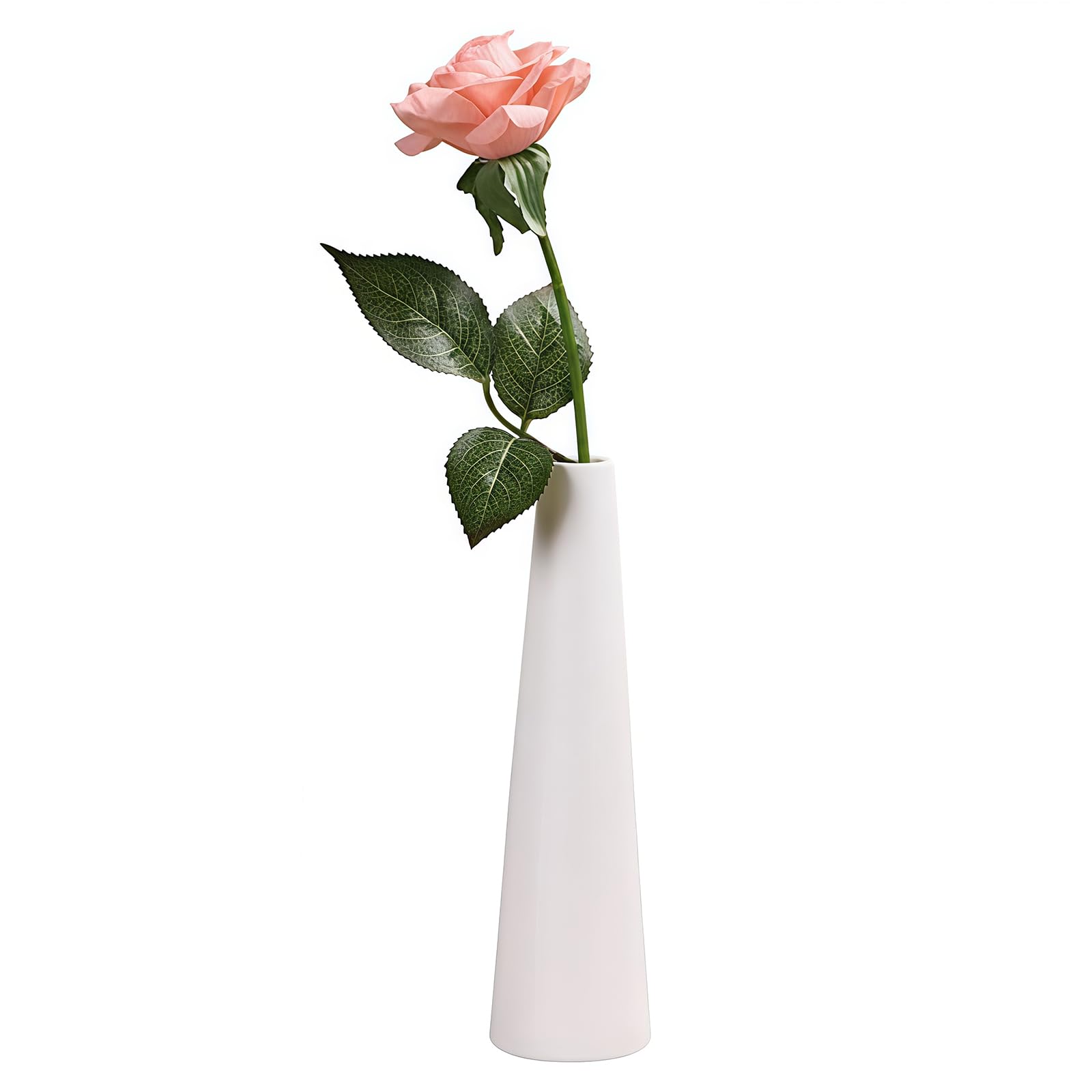 Tall Conic Ceramics Flower Vase Small Bud Vase Flower Vase Decorative Floral Vase Centerpiece for Home Wedding Table Bedroom Living Room Office Desk(White)