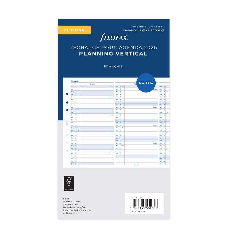 Filofax Personal Year Planner Vertical French 2026