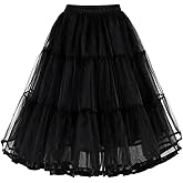 KWBCM Women's Long Vintage Petticoat 29.5" Crinoline Underskirt Long Mid Length Wedding Party Prom Petticoat Rockabilly