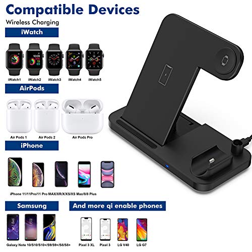 Wireless Charger, POWLAKEN 4 in 1 Wireless Charging Station for Apple Watch, Airpods, Magnetic 10W Wireless Fast Charging Stand for iPhone 11/11 Pro Max/X/XS/XR/Xs Max/8/8 Plus and Other Qi Phones