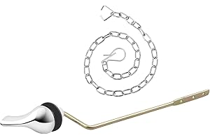 OPZOUR Universal Toilet Handle Replacement Kit, Chrome Finish Toilet Flush Handle with Nut Lock and Stainless-Steel Flapper Chain, Side Mount Toilet Flush Lever Fits Most Standard Toilet Tanks, Easy Install