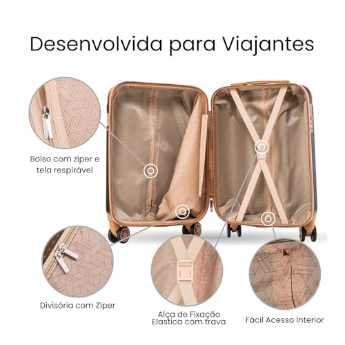 Santino Mala de Bordo Rígida - Textura Canelada Distinta, Rodas Duplas Silenciosas 360°, Cadeado com Combinação Numérica | Leveza e Segurança Aprimoradas para Viagens (Preto, Pequeno)