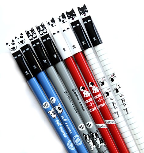 GANSSIA Dogs Printed Design 0.35mm Gel Pen For School Office Stationery Black Ink Pens Pack of 8 Pcs