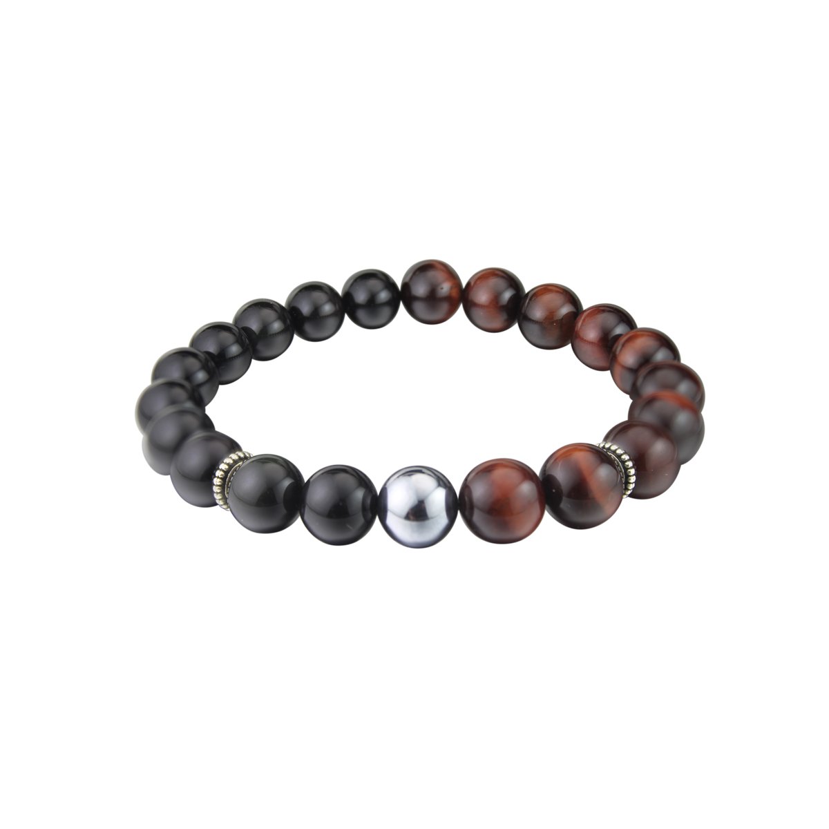 COLORFEY Mens Natural Gemstone Tiger Eye Terahertz Black Obsidian Energy Stone Buddhist Prayer Bracelet