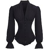Vibsion Victorian Blouse for Women Vintage Ruffle Long Sleeves Shirt Tops