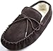 SNUGRUGS Womens Dark Brown Wool Lined Moccasin Slippers with Suede Sole.