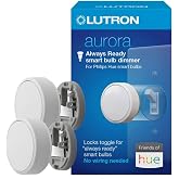 Lutron Aurora Smart Bulb Dimmer Switch, for Philips Hue Smart Bulbs | No app required, maintains connection with Philips Hue smart bulbs, even if Wi-Fi goes down, Z3-1BRL-WH-L0-2, White, 2 Pack