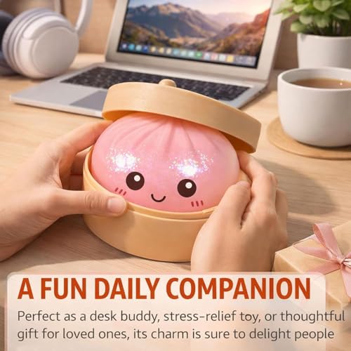 SLEEPHEAD®Dumpling Squishy Mystery Box Stress Relief Toy | Colorful Reusable Squeeze Balls with Steamer, Soft Rebound Fidget Toy for Kids & Adults, Home Office Gift (PINK)