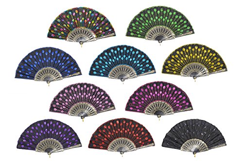 LYSA "Peacock" Folding Hand Held Fans Bulk for Women - Spanish / Chinese/Japanese Palace Style Restoring Ancient Ways 9.06"（23cm)( 10pcs Mixed Colors) - Thumbnail 2