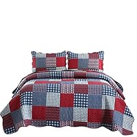 Jessy Home Quilts Queen Size,Plaid Patchwork Coverlet Set,Reversible Bedspread Set,3 Pieces 1 Quilts 2 Pillow Shams