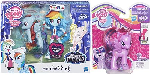 My Little Pony Elements of Friendship Rainbow Dash Pony and Doll Exclusive Set + Explore Equestria Princess Twilight Sparkle Figure Set Gift Bundle