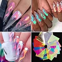 Flame Reflections Nail Stickers - 16PCS Holographic Fire Flame Nail Art Decals 3D Vinyls Nail Stencil for Nails Manicure Tape Adhesive Foils DIY Decoration