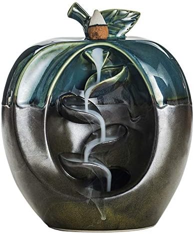 Smoke Backflow Incense Burner Ceramic Censer Smell Removing Aroma Furnace for Living Room (Blue - Apple)