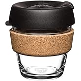 KeepCup Brew Cork - Reusable Coffee Cup Tempered Glass and Natural Cork, XS 6oz/177ml - Black