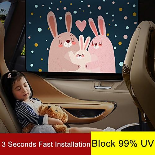 Car Sun Shade, 30.7" × 19.7" Car Sunshade Protector, Maximum UV Rays Protection For Your Child (Rebbit Rear)