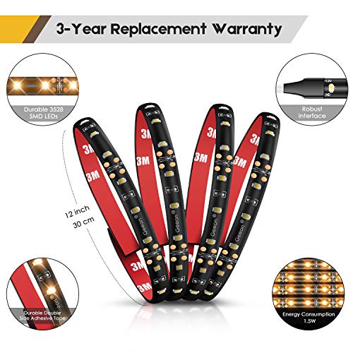 Geeon LED Strip Lights Waterproof 12V 2700K Warm White for Auto Car Truck Motorcycle Boat Interior Lighting UL Listed 30CM/12'' 3528 SMD Pack of 4 - Thumbnail 5