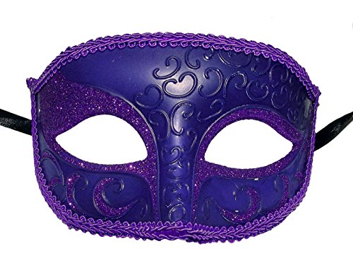 Purple Venetian Masquerade Mask with Glitter and Gothic Designs