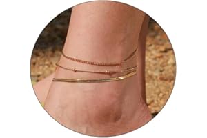 CAROVO Ankle Bracelets for Women, 14K Gold Plated/Silver Plated Waterproof Layered Cuban Anklets Evil Eye CZ Ankle Bracelets for Women Summer Jewelry Gifts