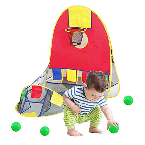 blue--net Portable Ball Shooting Tent, Kid Foldable Pop Up Playing Tent Goal Basketball Hoop Shooting Tent 4 Balls, Indoor Outdoor Large Space Sports Arcade Playhouse 1-6 Years Old boy/Girls - Thumbnail 2