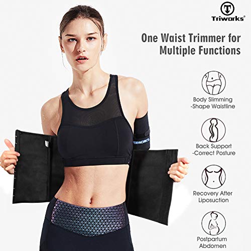 TRIWORKS Waist Trimmer-Shaper Body Slimming Waist Band-Sweat Waist Cincher Trainer Belt for Women-Girdles Workout Belt (Black, Waist size 30\