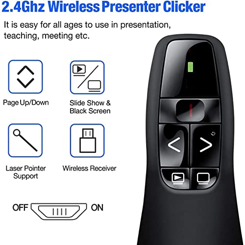 Gnker R400 Wireless Presenter, Red Laser Pointer PowerPoint Clicker | 2.4Ghz USB, Windows & Mac, for PowerPoint Keynote presentations